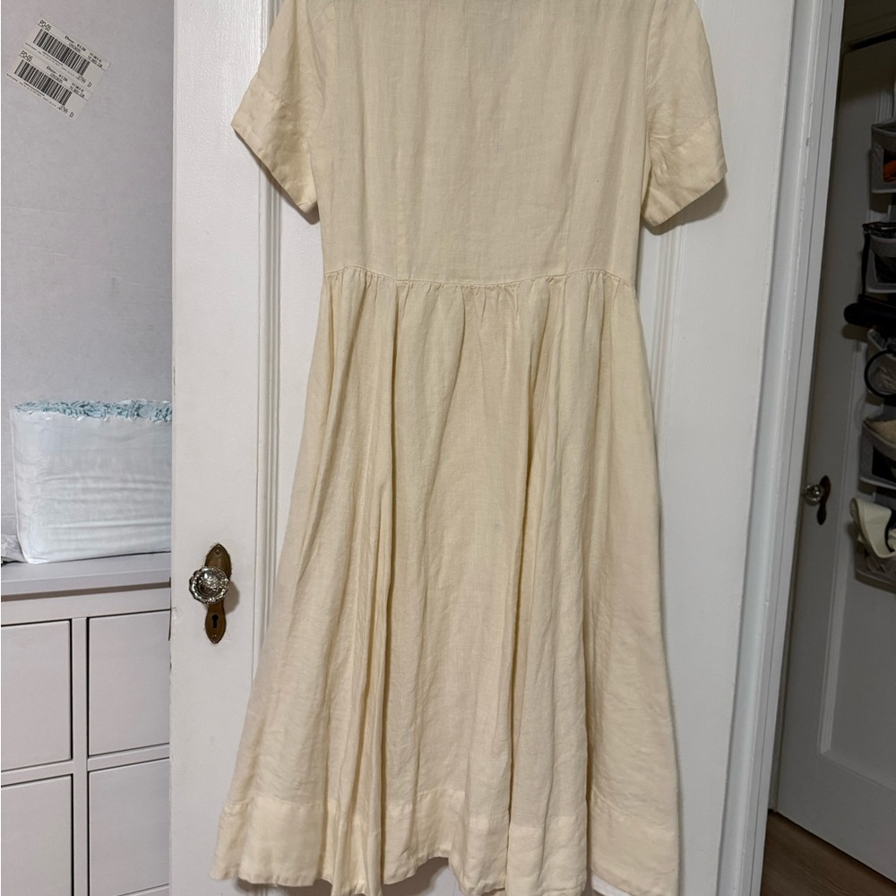 Son de Flor Classic Dress, Short Sleeve, Hemp, Milky White - Milky White / L - Picture 6 of 7